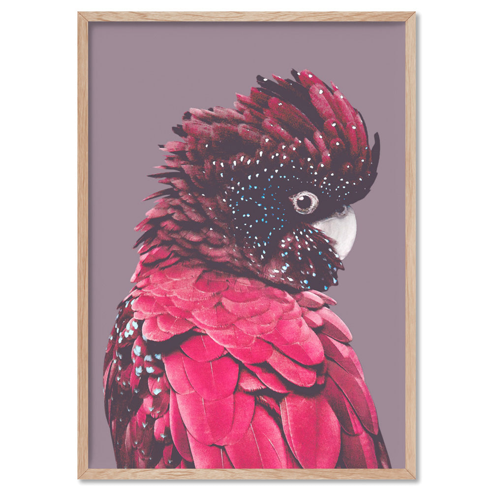 Red Cockatoo - Art Print, Poster, Stretched Canvas, or Framed Wall Art Print, shown in a natural timber frame