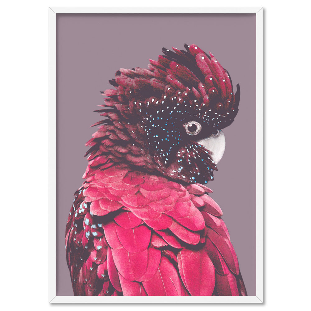 Red Cockatoo - Art Print, Poster, Stretched Canvas, or Framed Wall Art Print, shown in a white frame