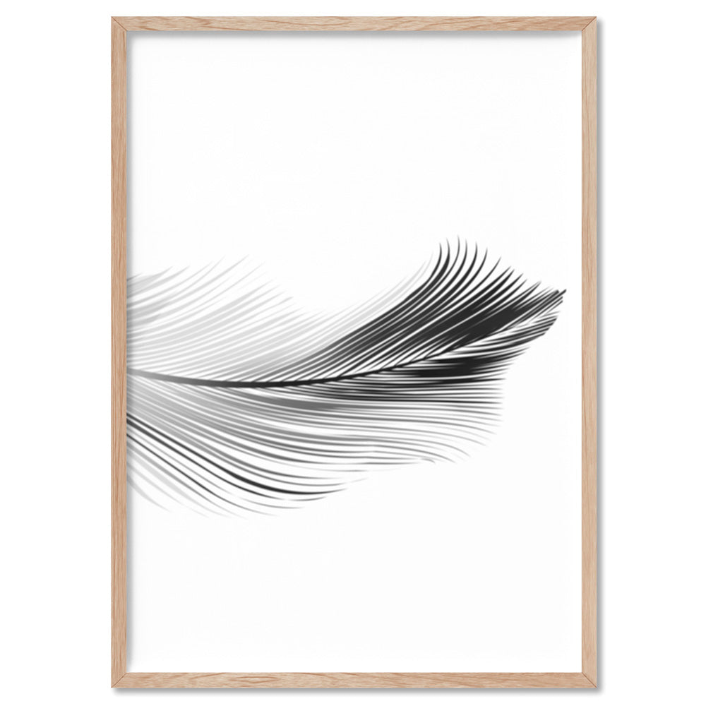 Feather Black & White II - Art Print, Poster, Stretched Canvas, or Framed Wall Art Print, shown in a natural timber frame