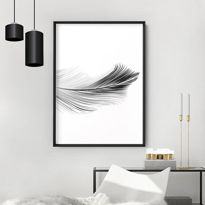 Feather Black & White II - Art Print, Poster, Stretched Canvas or Framed Wall Art Prints, shown framed in a room
