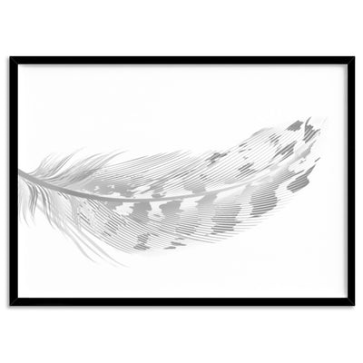 Speckled Feather Black & White - Art Print, Poster, Stretched Canvas, or Framed Wall Art Print, shown in a black frame