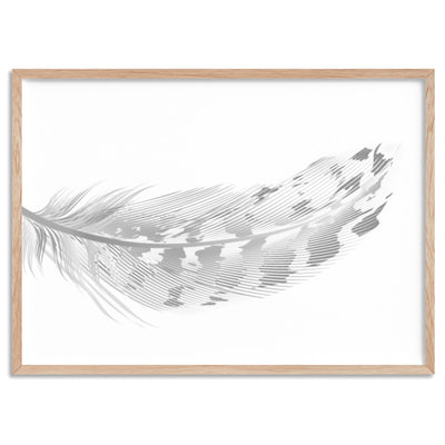 Speckled Feather Black & White - Art Print, Poster, Stretched Canvas, or Framed Wall Art Print, shown in a natural timber frame
