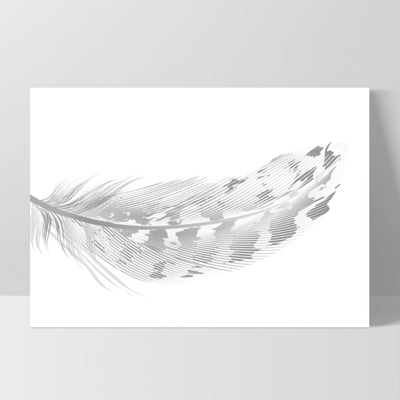 Speckled Feather Black & White - Art Print, Poster, Stretched Canvas, or Framed Wall Art Print, shown as a stretched canvas or poster without a frame