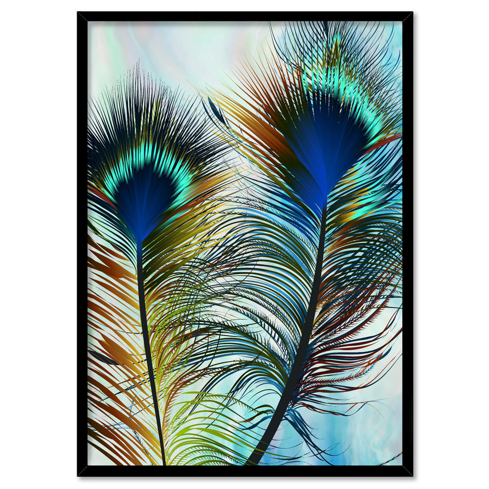 Peacock Feathers - Art Print, Poster, Stretched Canvas, or Framed Wall Art Print, shown in a black frame
