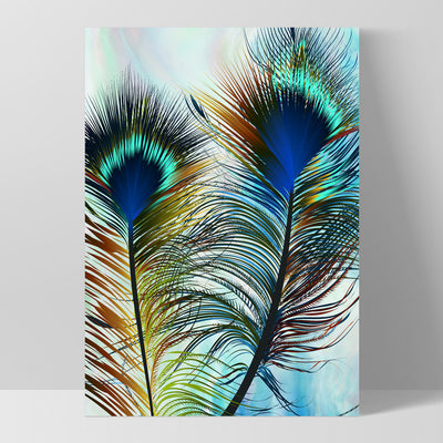 Peacock Feathers - Art Print, Poster, Stretched Canvas, or Framed Wall Art Print, shown as a stretched canvas or poster without a frame