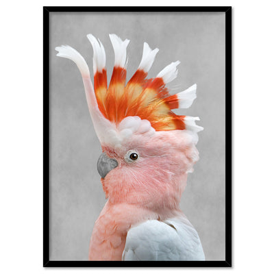 Pink Cockatoo - Art Print, Poster, Stretched Canvas, or Framed Wall Art Print, shown in a black frame