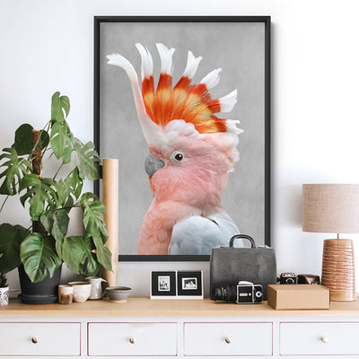 Pink Cockatoo - Art Print, Poster, Stretched Canvas or Framed Wall Art Prints, shown framed in a room