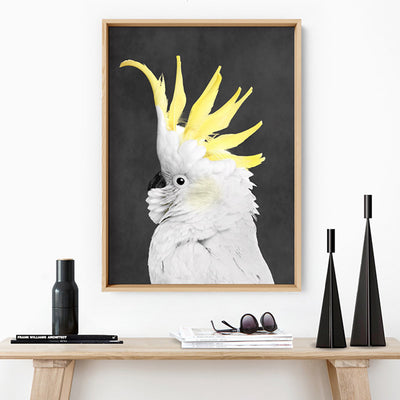 White Sulphur Crested Cockatoo II - Art Print, Poster, Stretched Canvas or Framed Wall Art Prints, shown framed in a room