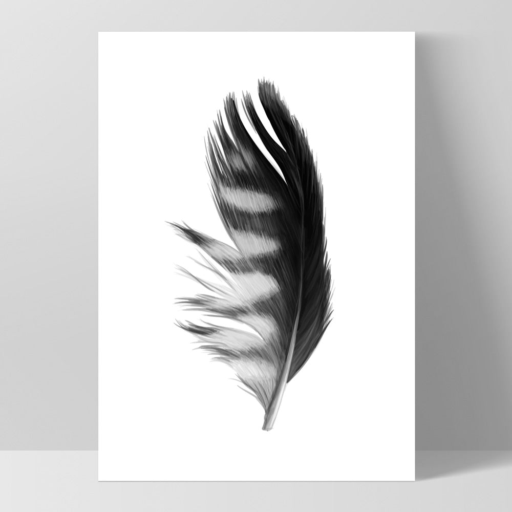 Feather Black & White III - Art Print, Poster, Stretched Canvas, or Framed Wall Art Print, shown as a stretched canvas or poster without a frame