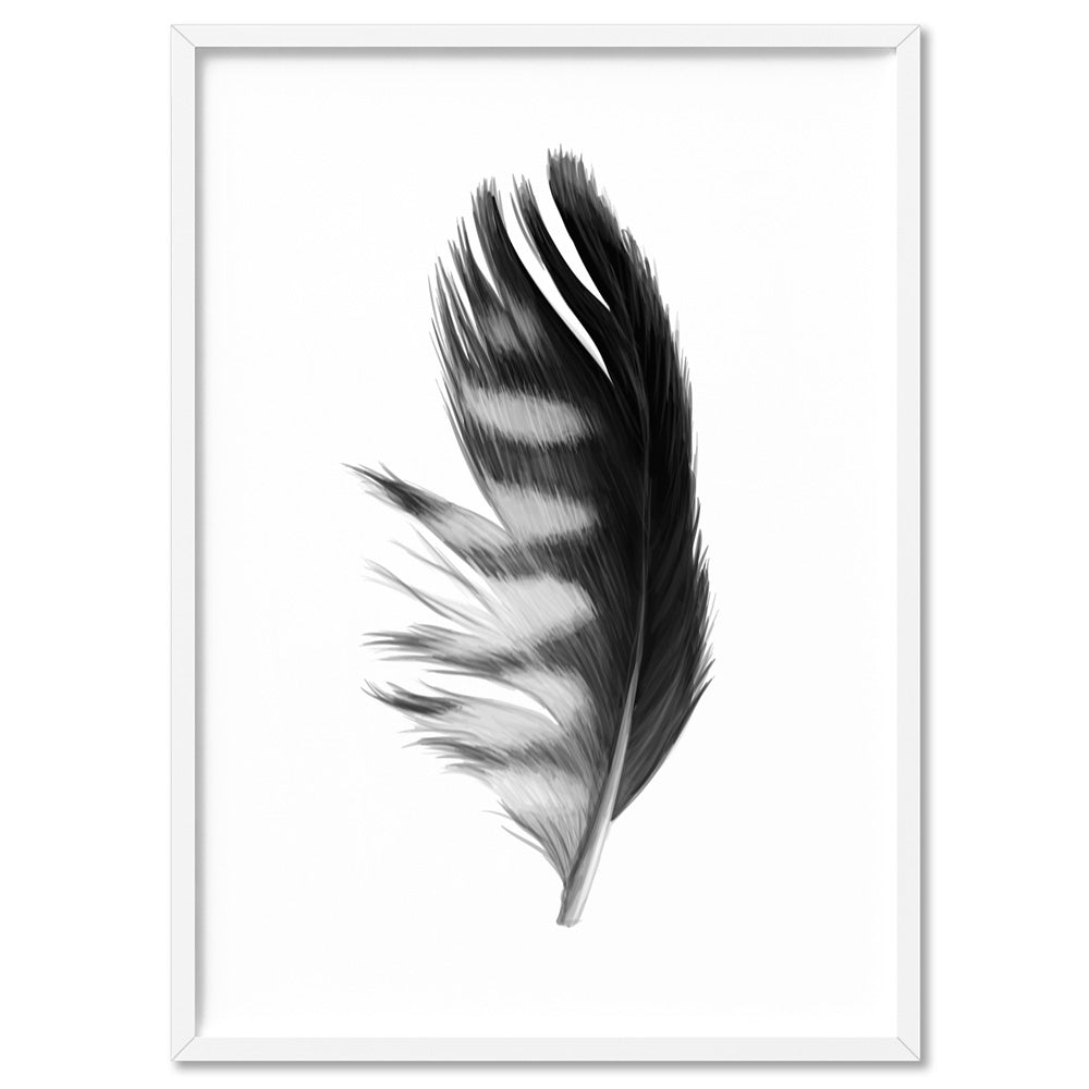 Feather Black & White III - Art Print, Poster, Stretched Canvas, or Framed Wall Art Print, shown in a white frame
