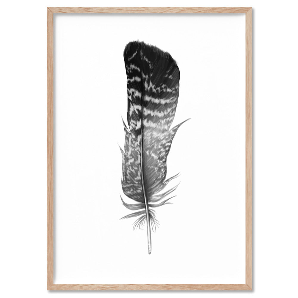 Feather Black & White V- Art Print, Poster, Stretched Canvas, or Framed Wall Art Print, shown in a natural timber frame