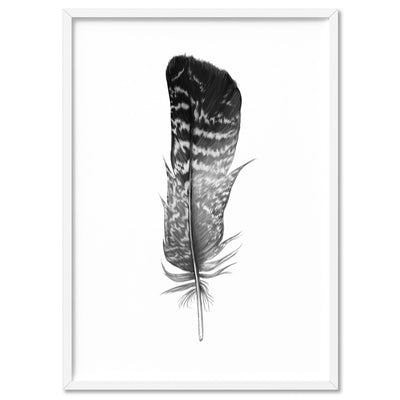 Feather Black & White V- Art Print, Poster, Stretched Canvas, or Framed Wall Art Print, shown in a white frame
