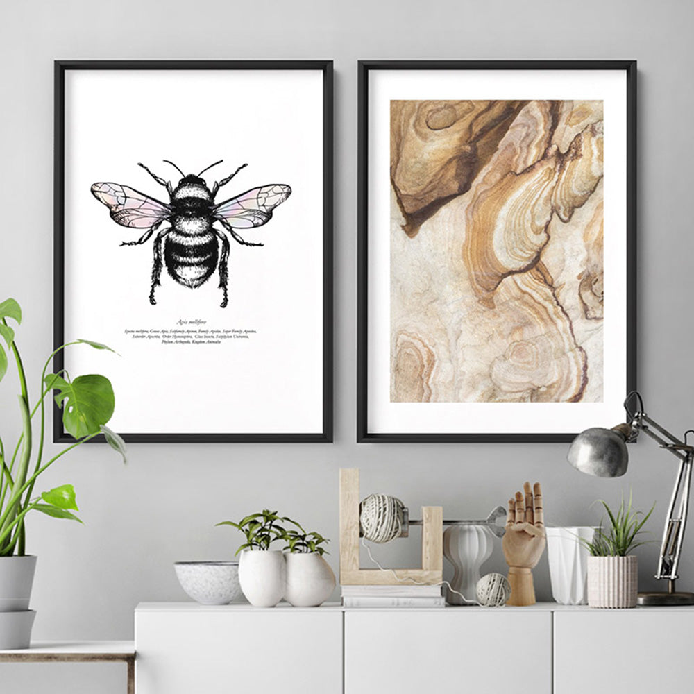 Honey Bee with Holo Wings - Art Print, Poster, Stretched Canvas or Framed Wall Art, shown framed in a home interior space