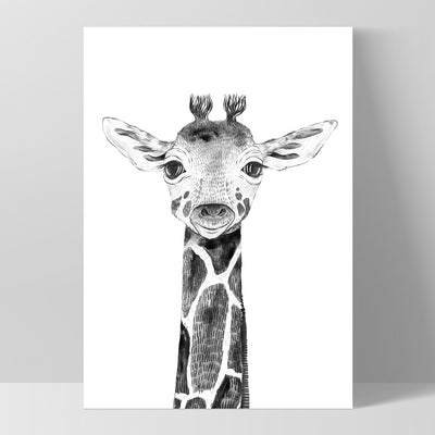 Giraffe Baby Peek a Boo Animal - Art Print, Poster, Stretched Canvas, or Framed Wall Art Print, shown as a stretched canvas or poster without a frame
