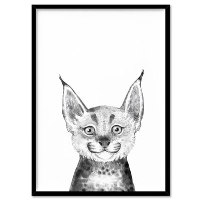 Bobcat Baby Peek a Boo Animal - Art Print, Poster, Stretched Canvas, or Framed Wall Art Print, shown in a black frame