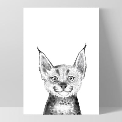 Bobcat Baby Peek a Boo Animal - Art Print, Poster, Stretched Canvas, or Framed Wall Art Print, shown as a stretched canvas or poster without a frame