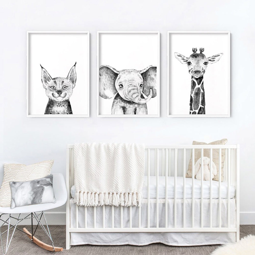 Bobcat Baby Peek a Boo Animal - Art Print, Poster, Stretched Canvas or Framed Wall Art, shown framed in a home interior space