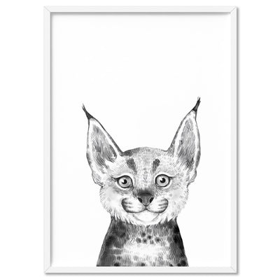 Bobcat Baby Peek a Boo Animal - Art Print, Poster, Stretched Canvas, or Framed Wall Art Print, shown in a white frame