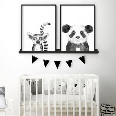 Lemur Baby Peek a Boo Animal - Art Print, Poster, Stretched Canvas or Framed Wall Art, shown framed in a home interior space