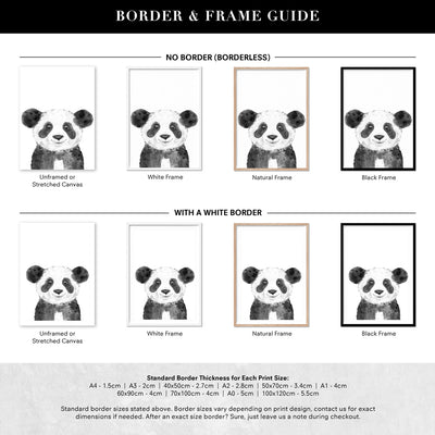 Panda Baby Peek a Boo Animal - Art Print, Poster, Stretched Canvas or Framed Wall Art, Showing White , Black, Natural Frame Colours, No Frame (Unframed) or Stretched Canvas, and With or Without White Borders