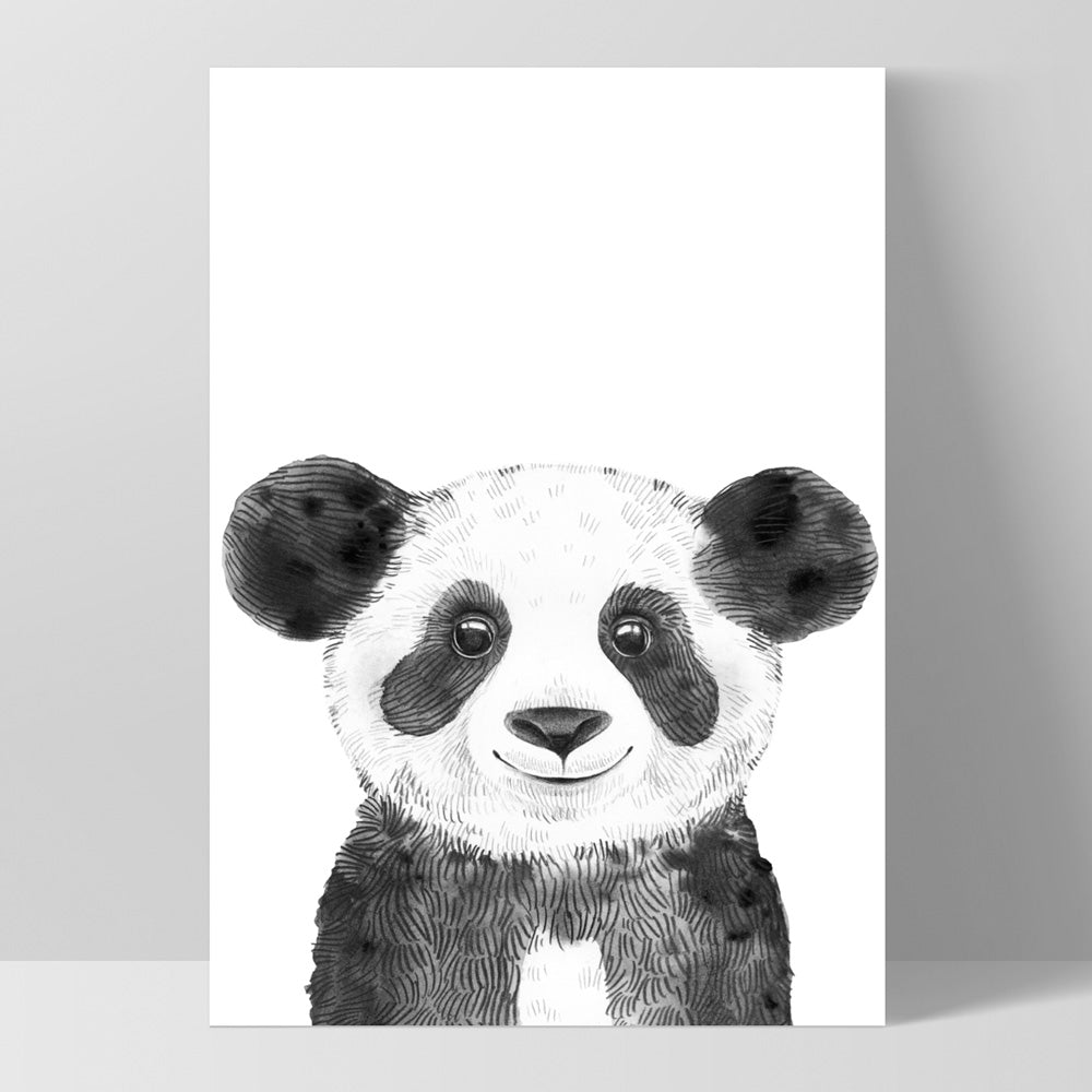Panda Baby Peek a Boo Animal - Art Print, Poster, Stretched Canvas, or Framed Wall Art Print, shown as a stretched canvas or poster without a frame