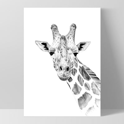 On Safari | Giraffe Sketch - Art Print, Poster, Stretched Canvas, or Framed Wall Art Print, shown as a stretched canvas or poster without a frame