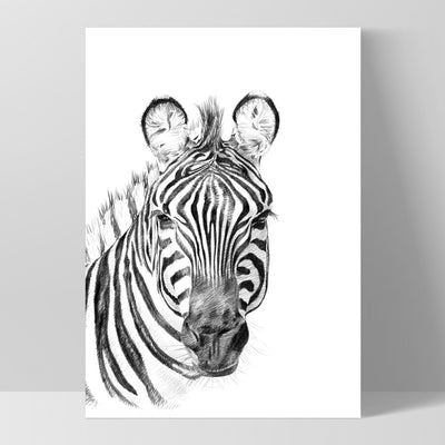 On Safari | Zebra Sketch - Art Print, Poster, Stretched Canvas, or Framed Wall Art Print, shown as a stretched canvas or poster without a frame
