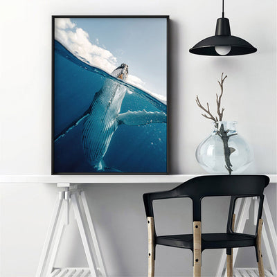 Underwater Humpback Whale I - Art Print, Poster, Stretched Canvas or Framed Wall Art Prints, shown framed in a room