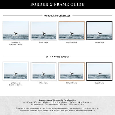 Humpback Whale Tail II Landscape - Art Print, Poster, Stretched Canvas or Framed Wall Art, Showing White , Black, Natural Frame Colours, No Frame (Unframed) or Stretched Canvas, and With or Without White Borders