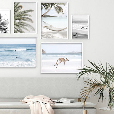 Coastal Beach Kangaroo I - Art Print, Poster, Stretched Canvas or Framed Wall Art, shown framed in a home interior space