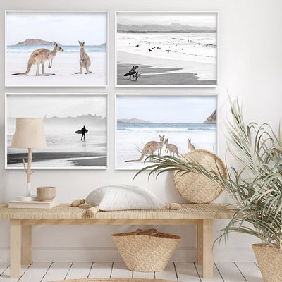 Coastal Beach Kangaroos III - Art Print, Poster, Stretched Canvas or Framed Wall Art, shown framed in a home interior space