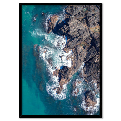 Rocky Coast from Above I  - Art Print, Poster, Stretched Canvas, or Framed Wall Art Print, shown in a black frame