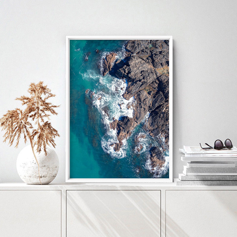 Rocky Coast from Above I  - Art Print, Poster, Stretched Canvas or Framed Wall Art Prints, shown framed in a room