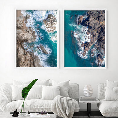 Rocky Coast from Above I  - Art Print, Poster, Stretched Canvas or Framed Wall Art, shown framed in a home interior space