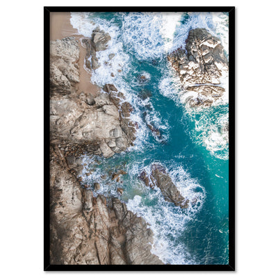 Rocky Coast from Above II  - Art Print, Poster, Stretched Canvas, or Framed Wall Art Print, shown in a black frame