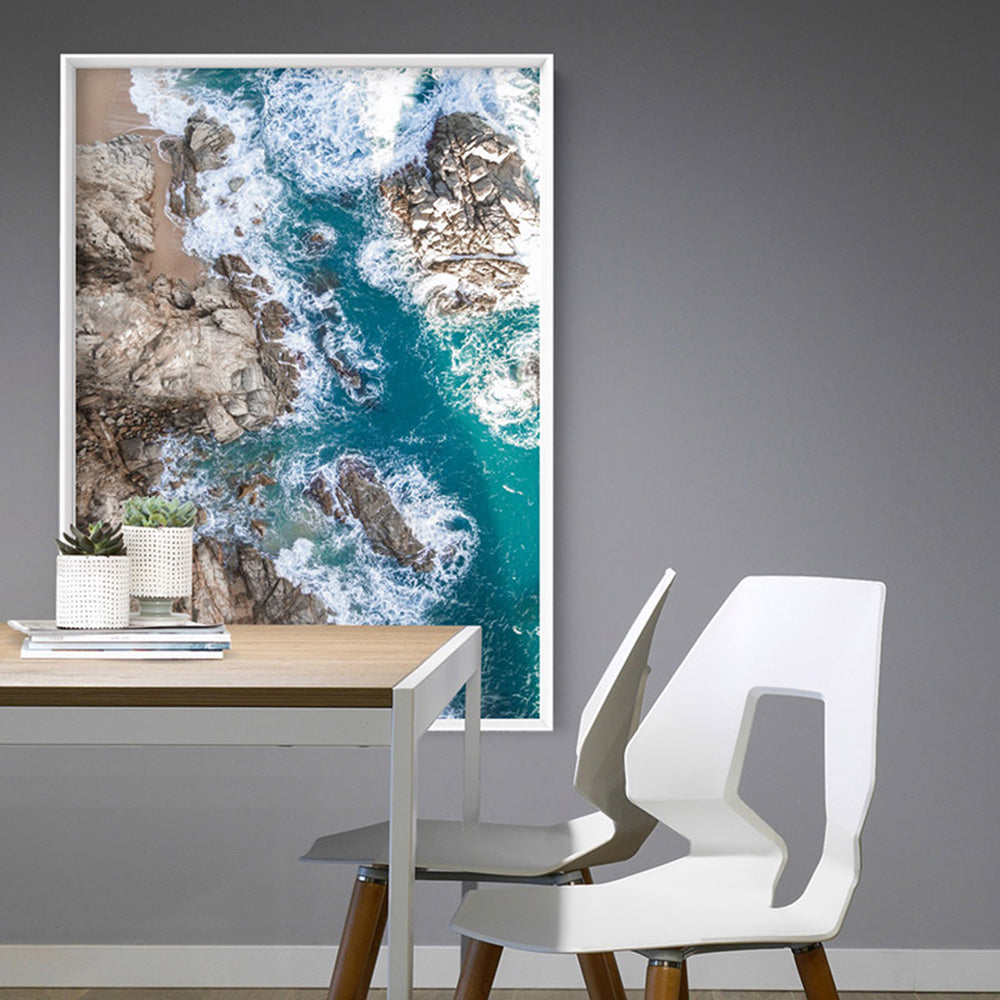 Rocky Coast from Above II  - Art Print, Poster, Stretched Canvas or Framed Wall Art Prints, shown framed in a room