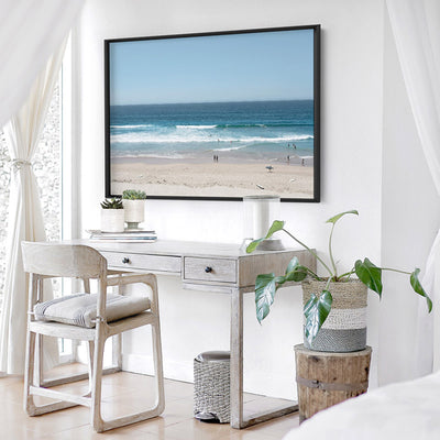 Cronulla Beach Horizon I - Art Print, Poster, Stretched Canvas or Framed Wall Art, shown framed in a home interior space