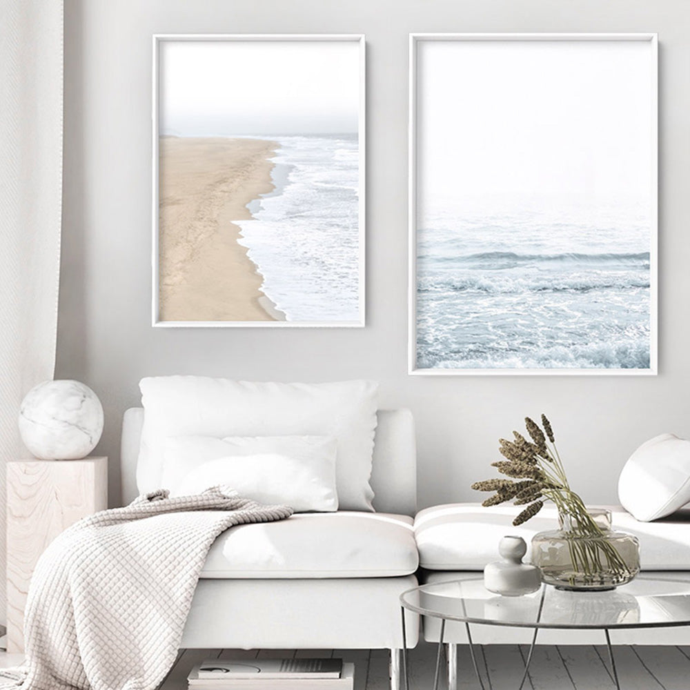 Clear Water Ocean Pastels - Art Print, Poster, Stretched Canvas or Framed Wall Art, shown framed in a home interior space