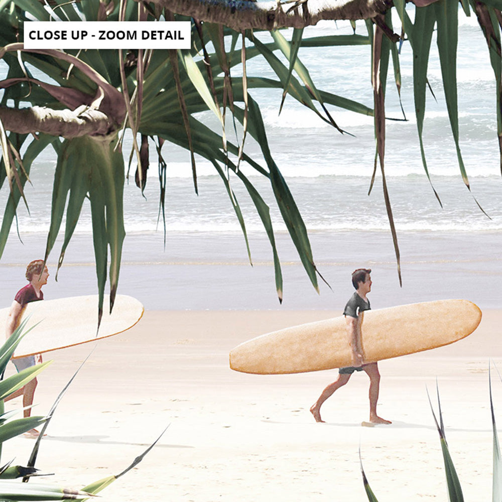Wategos Beach Byron Surfer - Art Print, Poster, Stretched Canvas or Framed Wall Art, Close up View of Print Resolution
