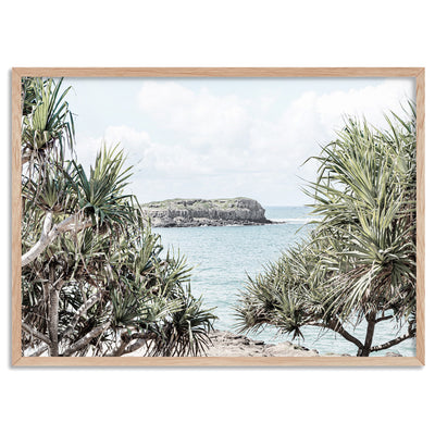 Coolangatta Ocean View - Art Print, Poster, Stretched Canvas, or Framed Wall Art Print, shown in a natural timber frame