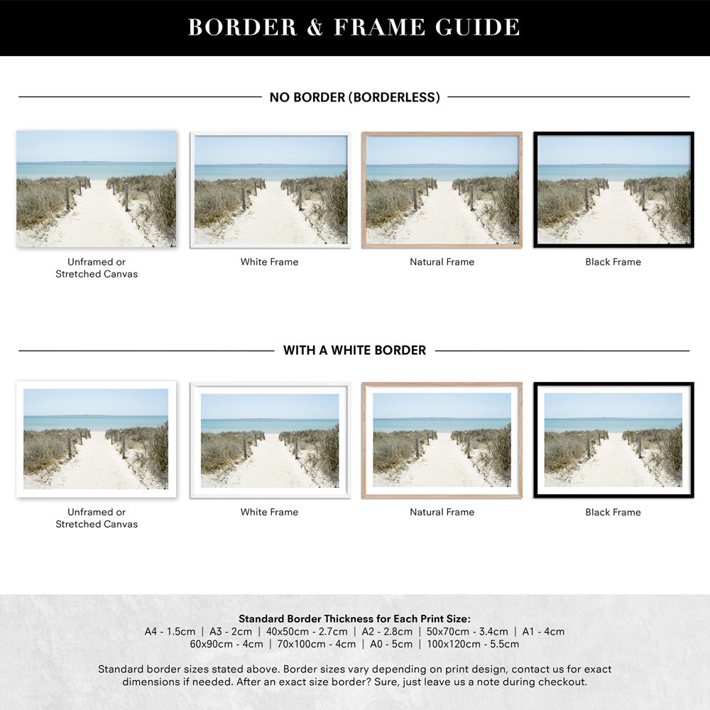 City Beach Entrance Perth - Art Print, Poster, Stretched Canvas or Framed Wall Art, Showing White , Black, Natural Frame Colours, No Frame (Unframed) or Stretched Canvas, and With or Without White Borders