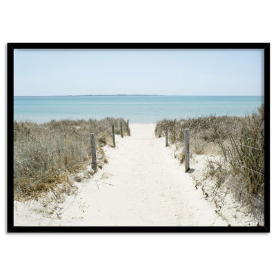 City Beach Entrance Perth - Art Print, Poster, Stretched Canvas, or Framed Wall Art Print, shown in a black frame