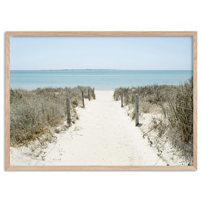 City Beach Entrance Perth - Art Print, Poster, Stretched Canvas, or Framed Wall Art Print, shown in a natural timber frame