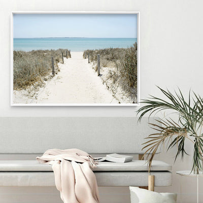 City Beach Entrance Perth - Art Print, Poster, Stretched Canvas or Framed Wall Art Prints, shown framed in a room