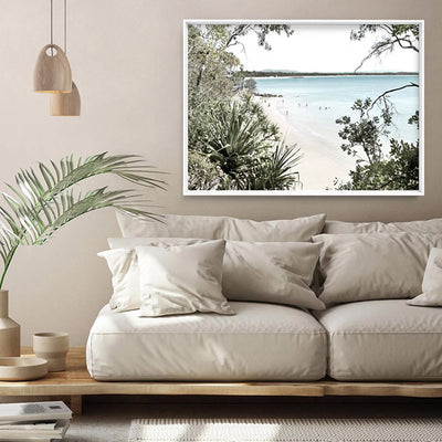 Noosa Coastal Beach View - Art Print, Poster, Stretched Canvas or Framed Wall Art Prints, shown framed in a room
