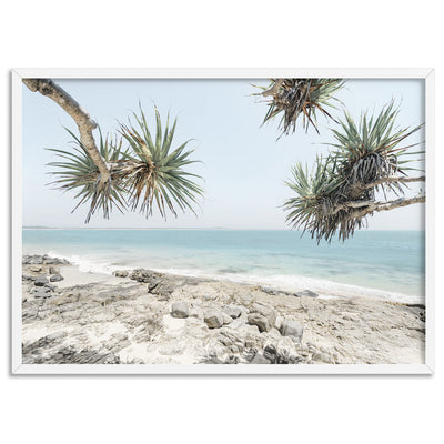 Noosa Coastal Beach View II - Art Print, Poster, Stretched Canvas, or Framed Wall Art Print, shown in a white frame