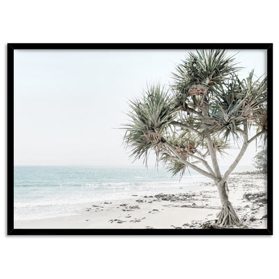 Noosa Coastal Beach View III - Art Print, Poster, Stretched Canvas, or Framed Wall Art Print, shown in a black frame