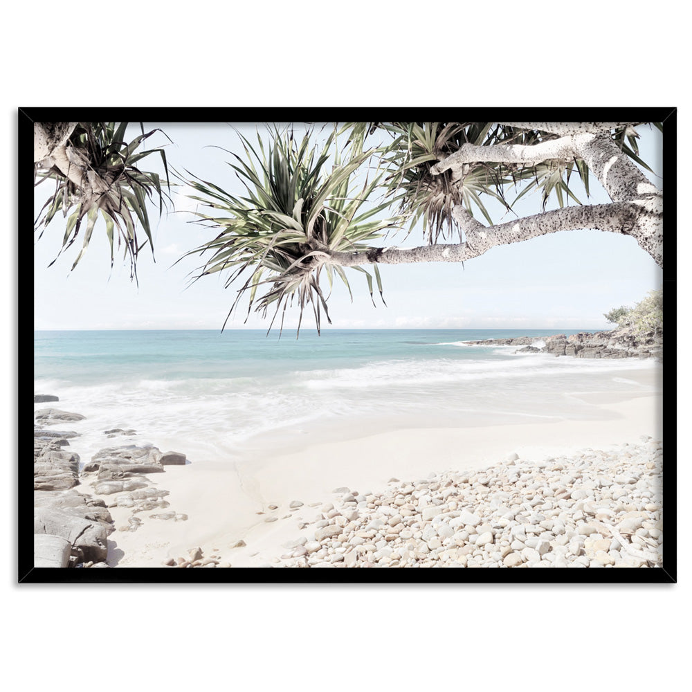 Sunshine Coast Beach - Art Print, Poster, Stretched Canvas, or Framed Wall Art Print, shown in a black frame