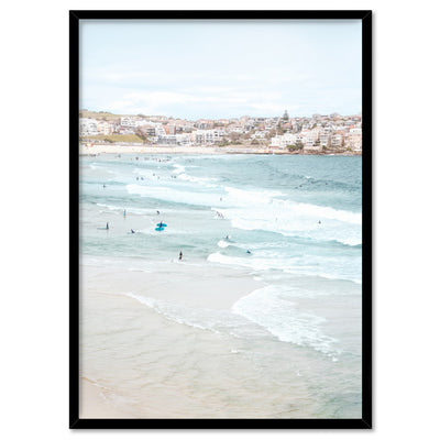 Bondi Beach Pastels View - Art Print, Poster, Stretched Canvas, or Framed Wall Art Print, shown in a black frame