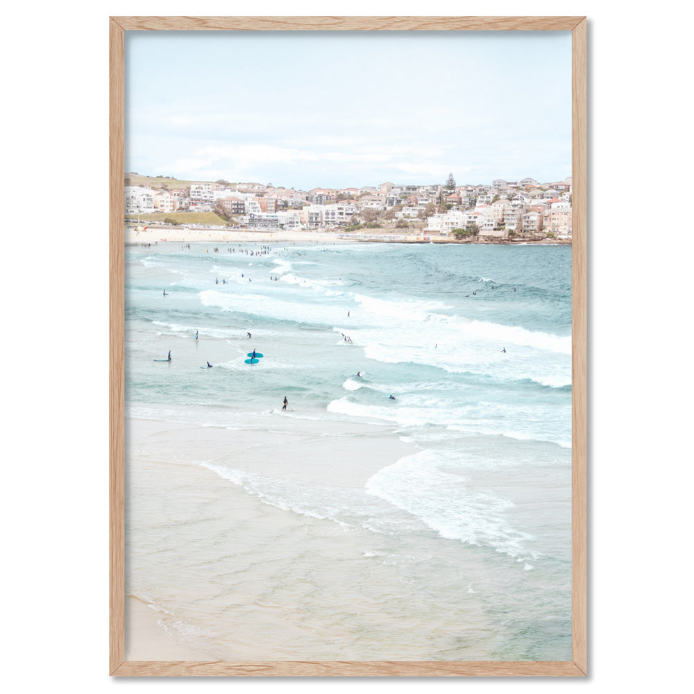 Bondi Beach Pastels View - Art Print, Poster, Stretched Canvas, or Framed Wall Art Print, shown in a natural timber frame
